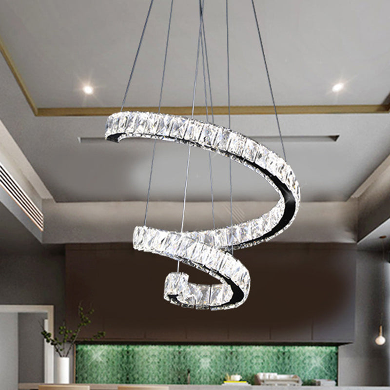 Contemporary Twist Crystal Chandelier - Led Pendant Lamp (19/23.5/31.5) With Chrome Finish Living
