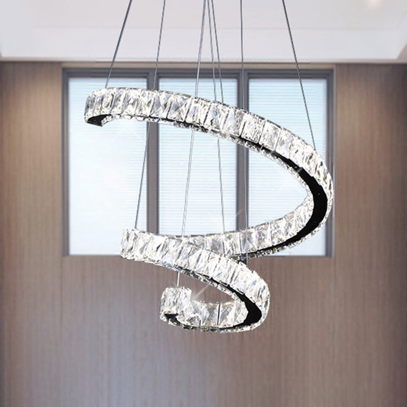 LED Crystal Chandelier Pendant Lamp - Contemporary Twist Design, Chrome Finish, 19"/23.5"/31.5" Width
