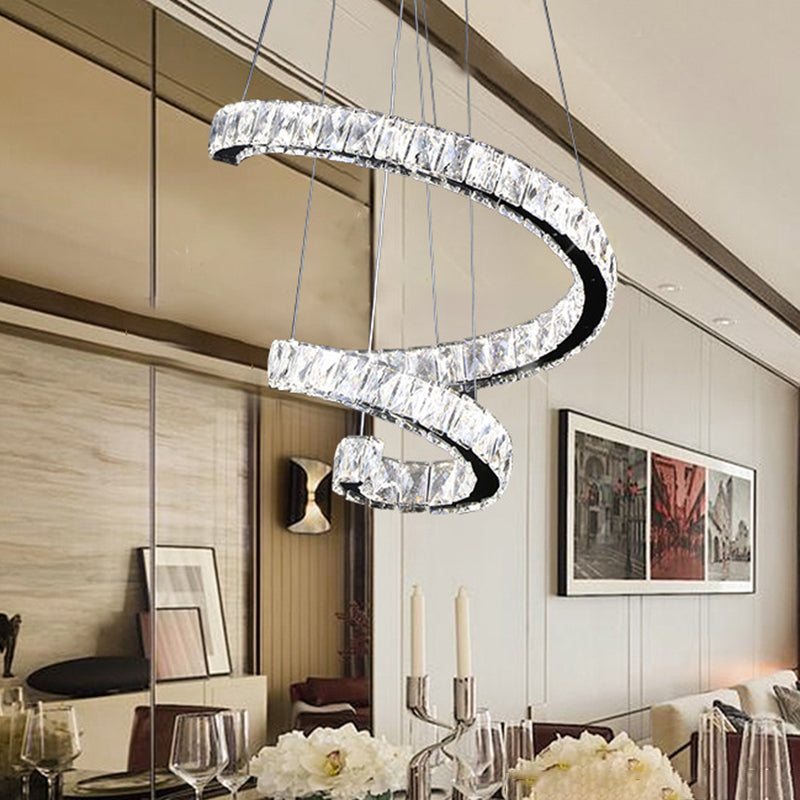 LED Crystal Chandelier Pendant Lamp - Contemporary Twist Design, Chrome Finish, 19"/23.5"/31.5" Width