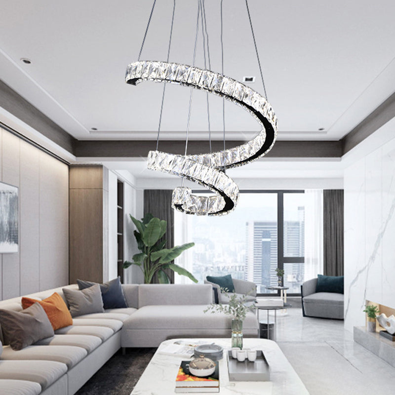 Contemporary Twist Crystal Chandelier - Led Pendant Lamp (19/23.5/31.5) With Chrome Finish Living
