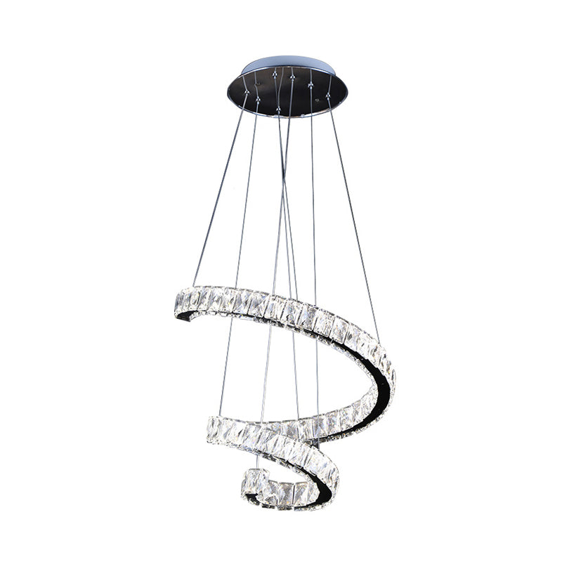 Contemporary Twist Crystal Chandelier - Led Pendant Lamp (19/23.5/31.5) With Chrome Finish Living