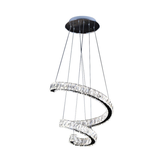 Contemporary Twist Crystal Chandelier - Led Pendant Lamp (19/23.5/31.5) With Chrome Finish Living