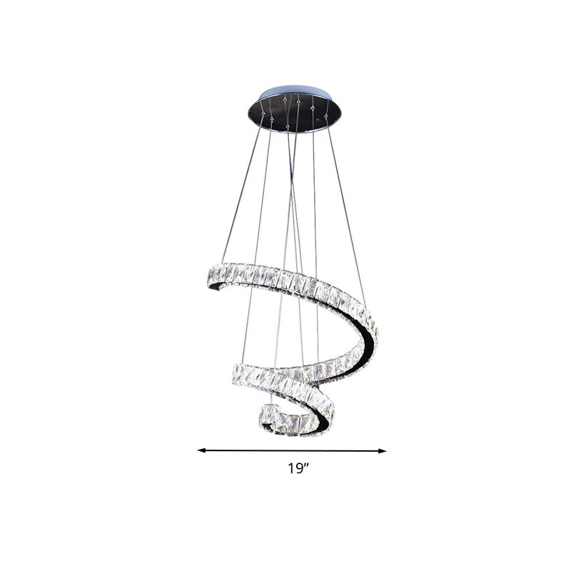 LED Crystal Chandelier Pendant Lamp - Contemporary Twist Design, Chrome Finish, 19"/23.5"/31.5" Width