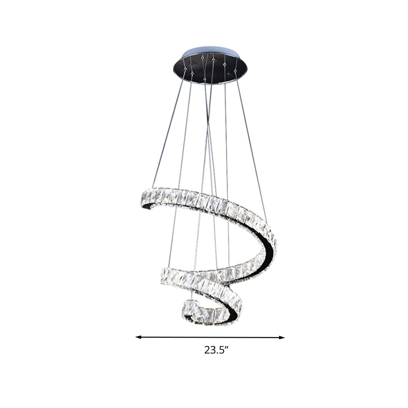 LED Crystal Chandelier Pendant Lamp - Contemporary Twist Design, Chrome Finish, 19"/23.5"/31.5" Width