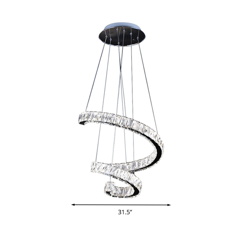 Contemporary Twist Crystal Chandelier - Led Pendant Lamp (19/23.5/31.5) With Chrome Finish Living