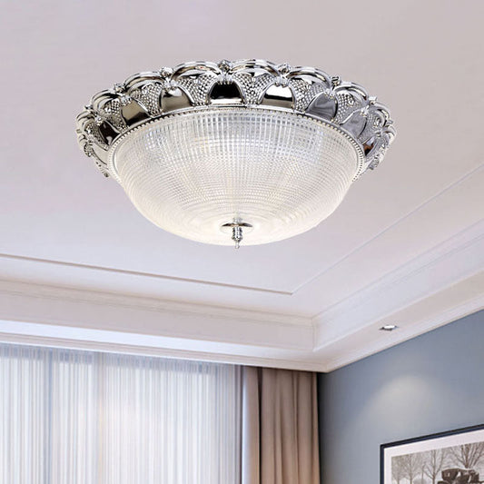 Contemporary Silver Crystal Dome Flush Mount Ceiling Light with 3 Heads