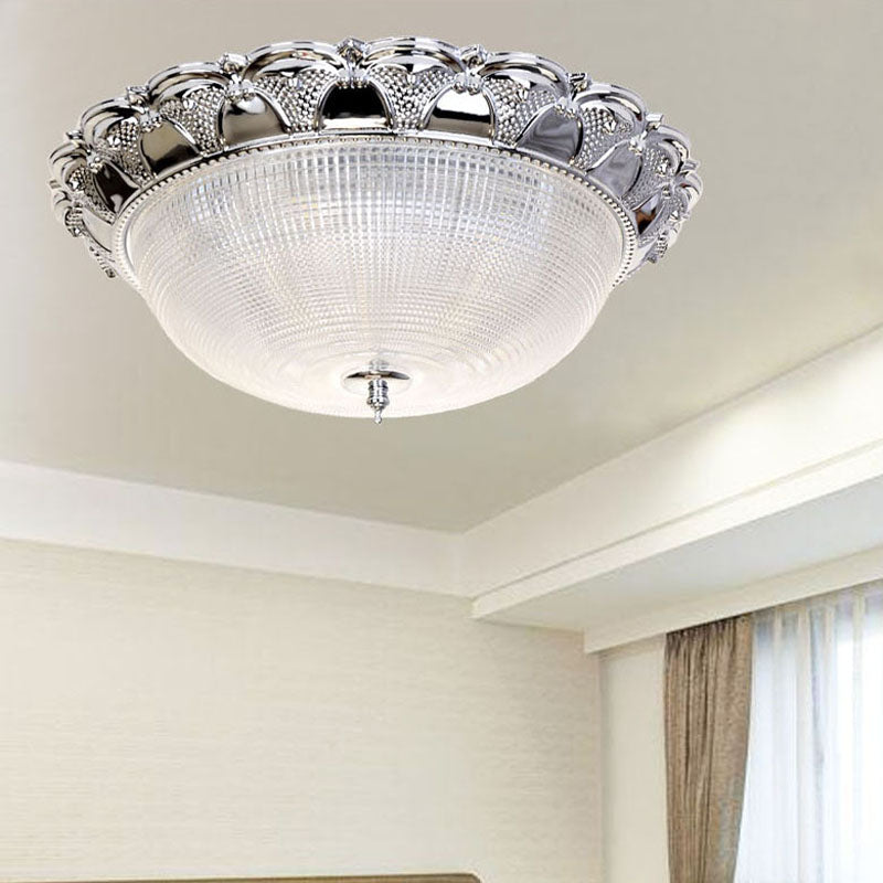 Contemporary Silver Crystal Dome Flush Mount Ceiling Light with 3 Heads