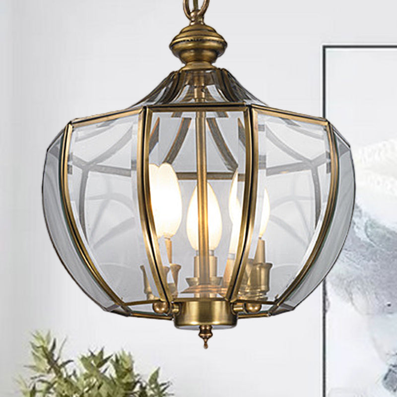 Modern Milk Glass Chandelier With 3-Bulb Pendant Lighting & Brass Finish