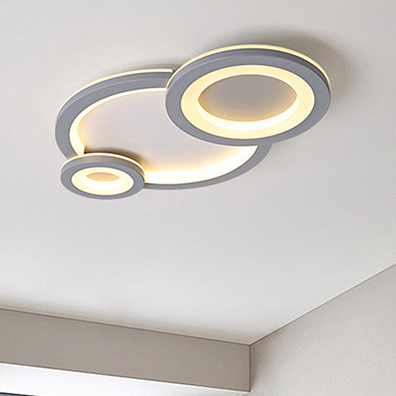 Modern LED Flush Ceiling Lamp with Acrylic Shade - Grey/White Round Mount, Warm/White Light