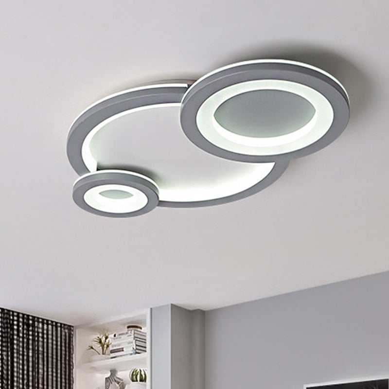 Modern LED Flush Ceiling Lamp with Acrylic Shade - Grey/White Round Mount, Warm/White Light