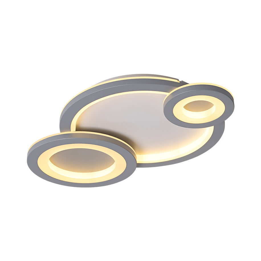 Modern LED Flush Ceiling Lamp with Acrylic Shade - Grey/White Round Mount, Warm/White Light