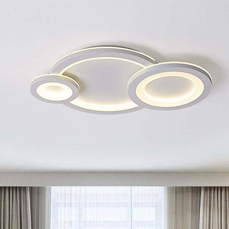 Modern LED Flush Ceiling Lamp with Acrylic Shade - Grey/White Round Mount, Warm/White Light