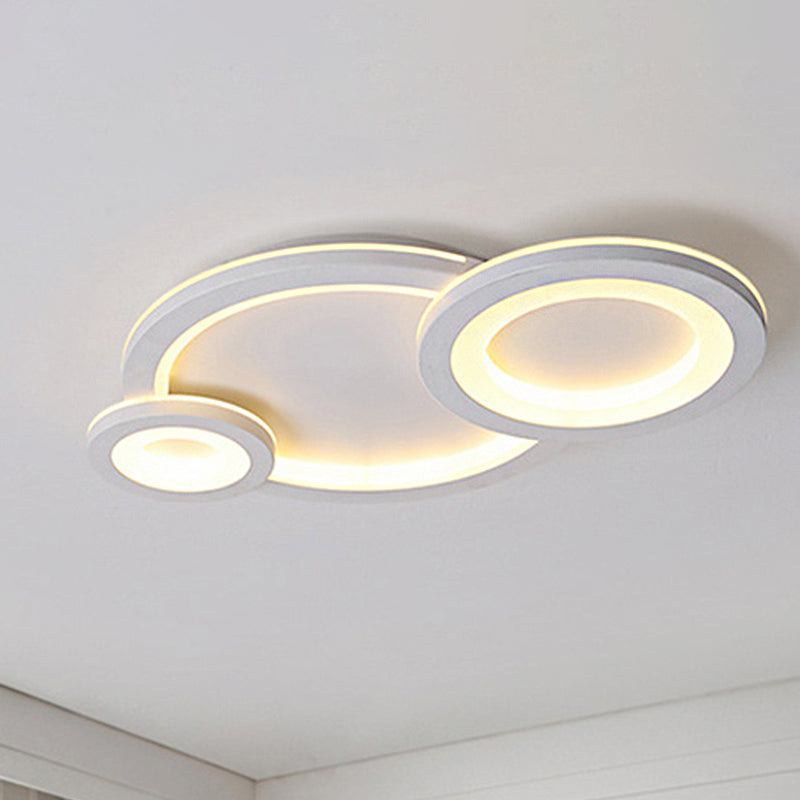 Modern LED Flush Ceiling Lamp with Acrylic Shade - Grey/White Round Mount, Warm/White Light