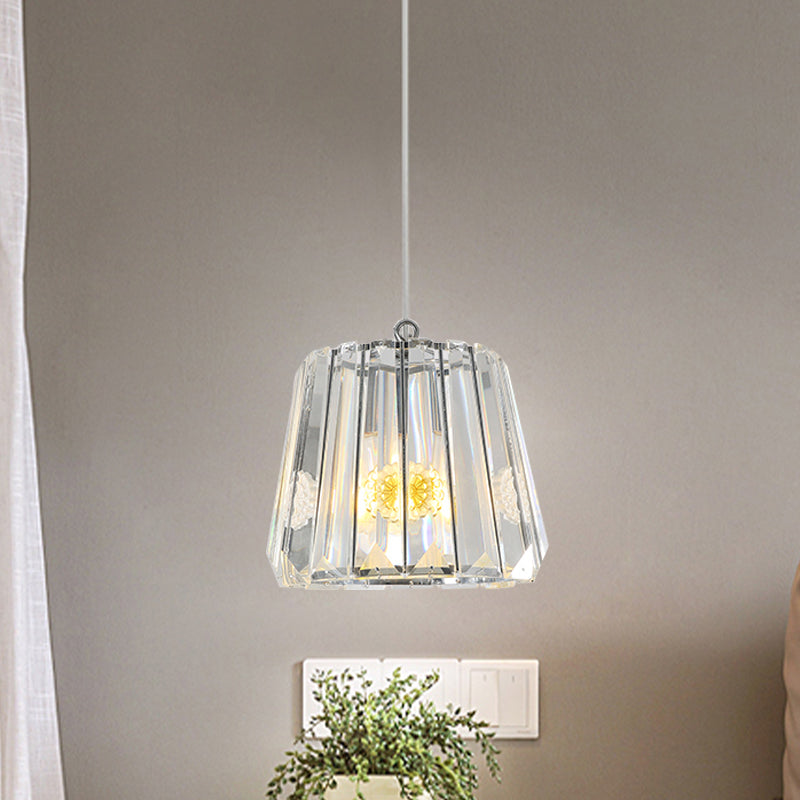 Suspension trapézoïdale noire avec cristal transparent - Lampe à suspension simple pour chambres