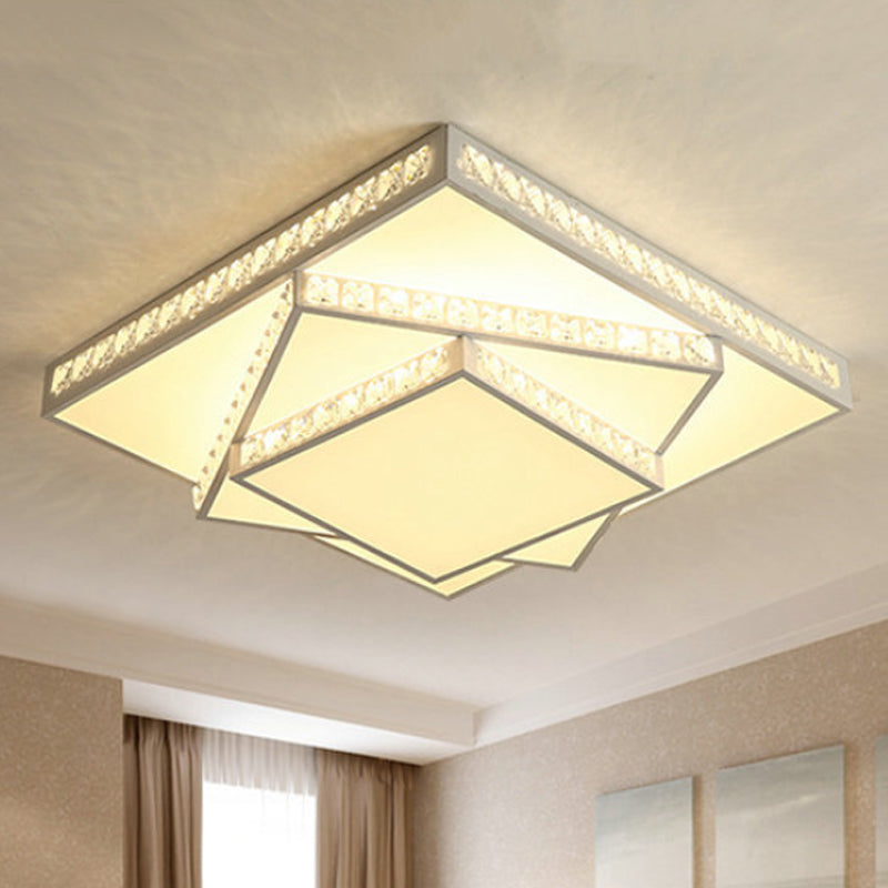 Modern Acrylic LED Square Ceiling Lamp - White Flush Mount Lighting - 16"/19.5"/23.5" Wide - White & 3 Color Light Options