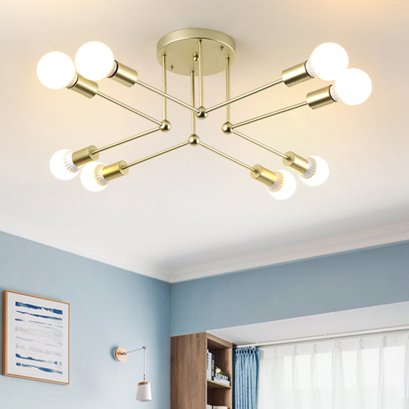 Contemporary Gold Metal Radial Chandelier Ceiling Light with 8 Heads
