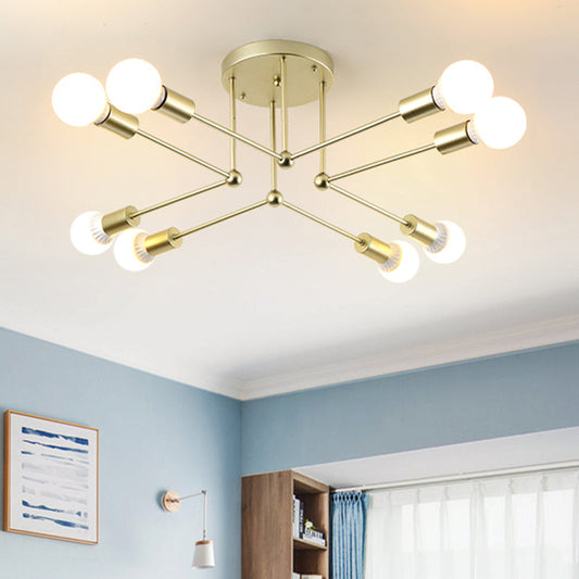 Plafonnier contemporain en métal doré à 8 têtes