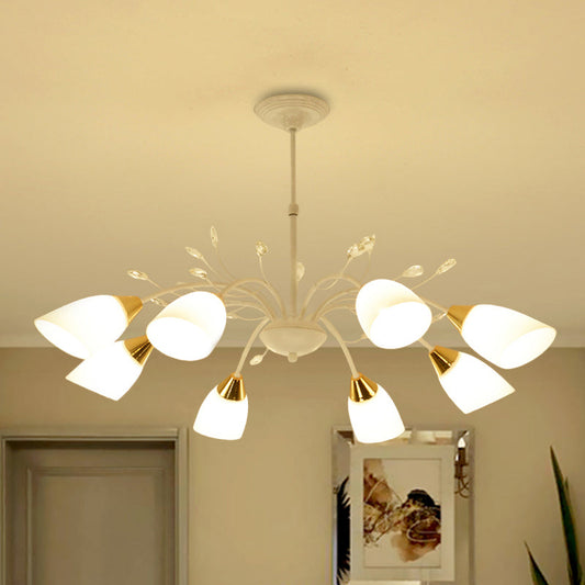 Lustre floral moderne en verre opale avec 8 plafonniers suspendus en blanc