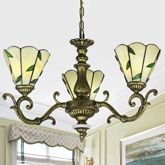 Lustre en verre beige vert : motif feuille, 5/9/11 lumières, style baroque, luminaire de cuisine