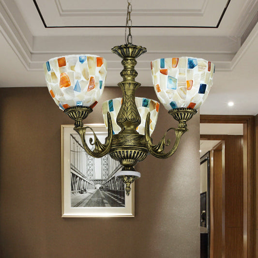 Lustre suspendu en mosaïque de coquillages méditerranéens - Blanc avec 5/9/11 lumières