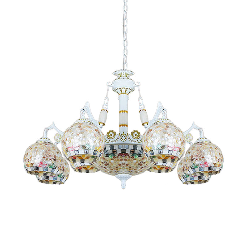 White Tiffany Shell Pendant Chandelier - 5/9/11 Lights Suspension Lamp For Living Room