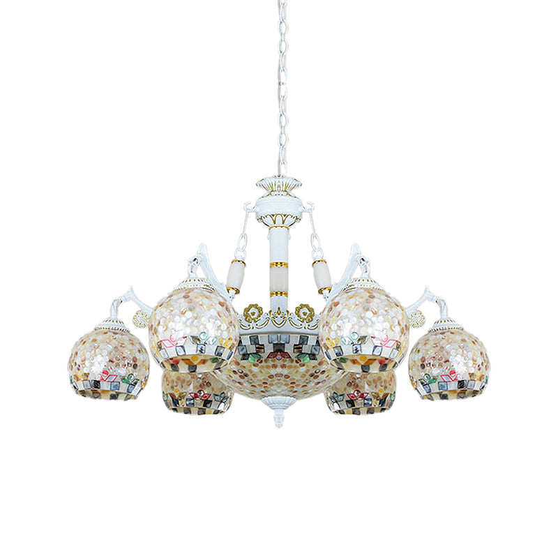 White Tiffany Shell Pendant Chandelier - 5/9/11 Lights Suspension Lamp For Living Room