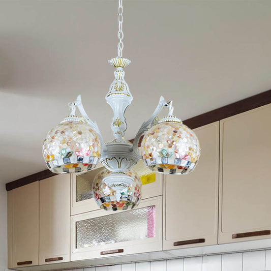 Lustre suspendu en mosaïque de coquillages - Design Tiffany blanc - 5/9/11 lumières - Idéal pour la suspension au plafond du salon