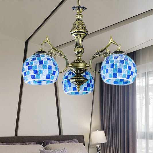 Suspension globe en vitrail méditerranéen avec lumières bleues - Disponible en 5, 9 ou 11