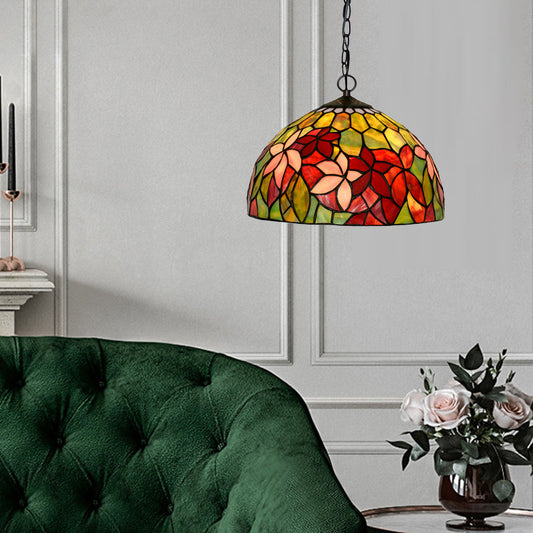 Lustre méditerranéen noir avec pendentif en forme de pétale en verre taillé rouge de 12"/16" de largeur et 1/2 lumières