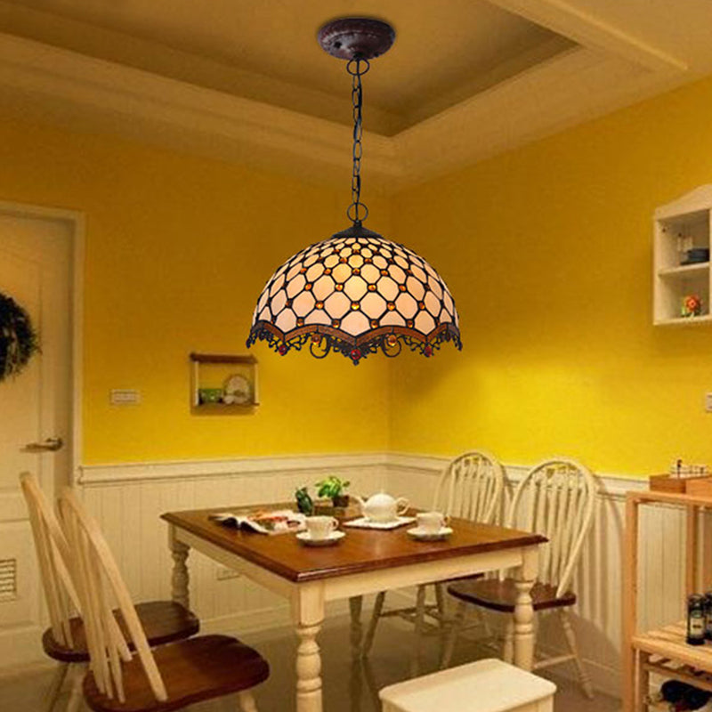 Plafonnier en verre teinté beige méditerranéen : design festonné, suspension à 1 lampe pour cuisine