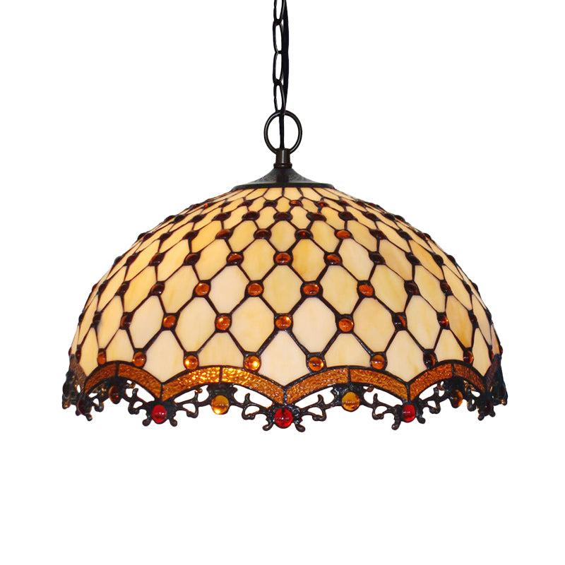 Plafonnier en verre teinté beige méditerranéen : design festonné, suspension à 1 lampe pour cuisine