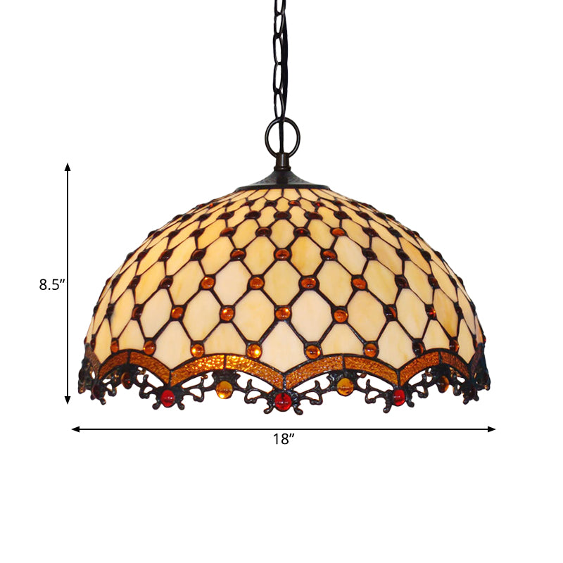 Plafonnier en verre teinté beige méditerranéen : design festonné, suspension à 1 lampe pour cuisine