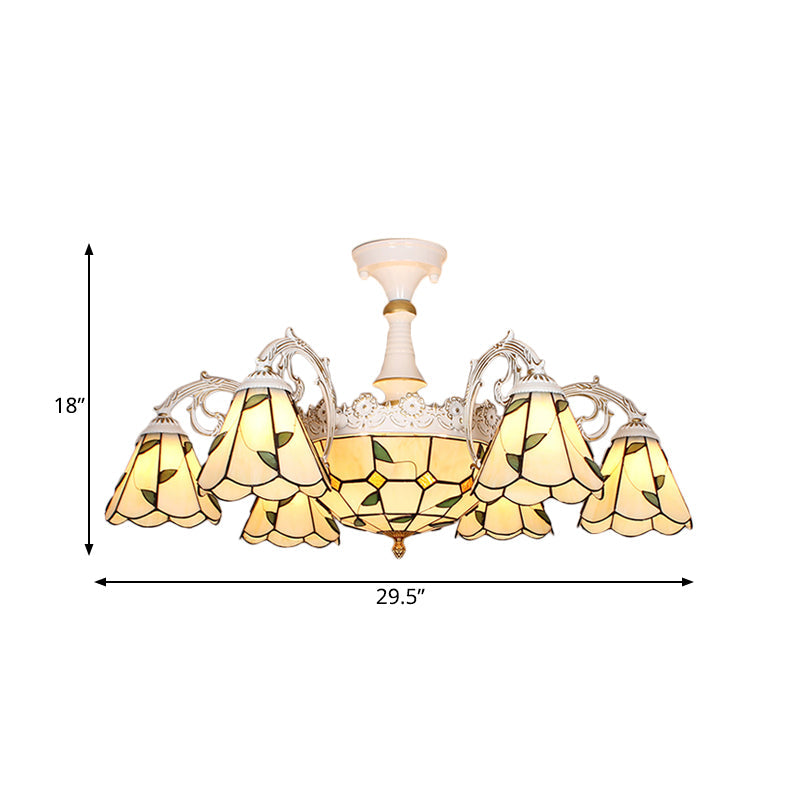 Plafonnier baroque en verre blanc/bleu/argenté à 9 lampes pour chambre à coucher