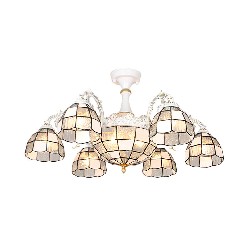 Plafonnier baroque en verre blanc/bleu/argenté à 9 lampes pour chambre à coucher