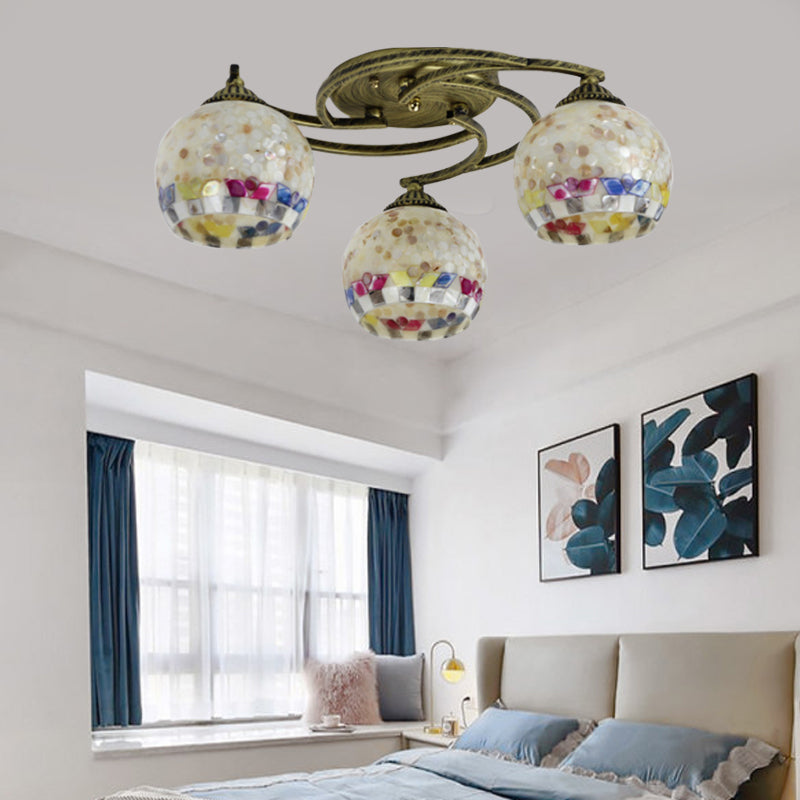 Shell Globe Semi Flush Ceiling Light - Mediterranean Style, White/Colorful Lighting Fixture for Living Room (3/9/11 Lights)