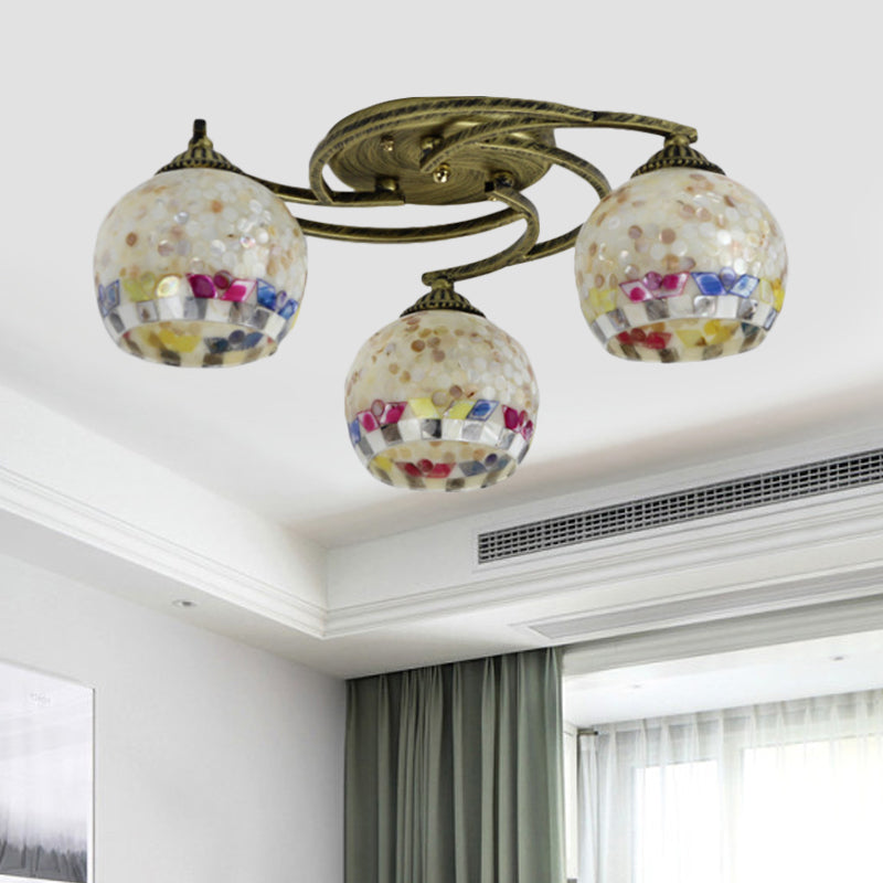 Shell Globe Semi Flush Ceiling Light - Mediterranean Style, White/Colorful Lighting Fixture for Living Room (3/9/11 Lights)
