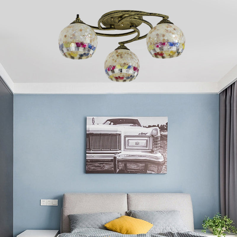 Shell Globe Semi Flush Ceiling Light - Mediterranean Style, White/Colorful Lighting Fixture for Living Room (3/9/11 Lights)