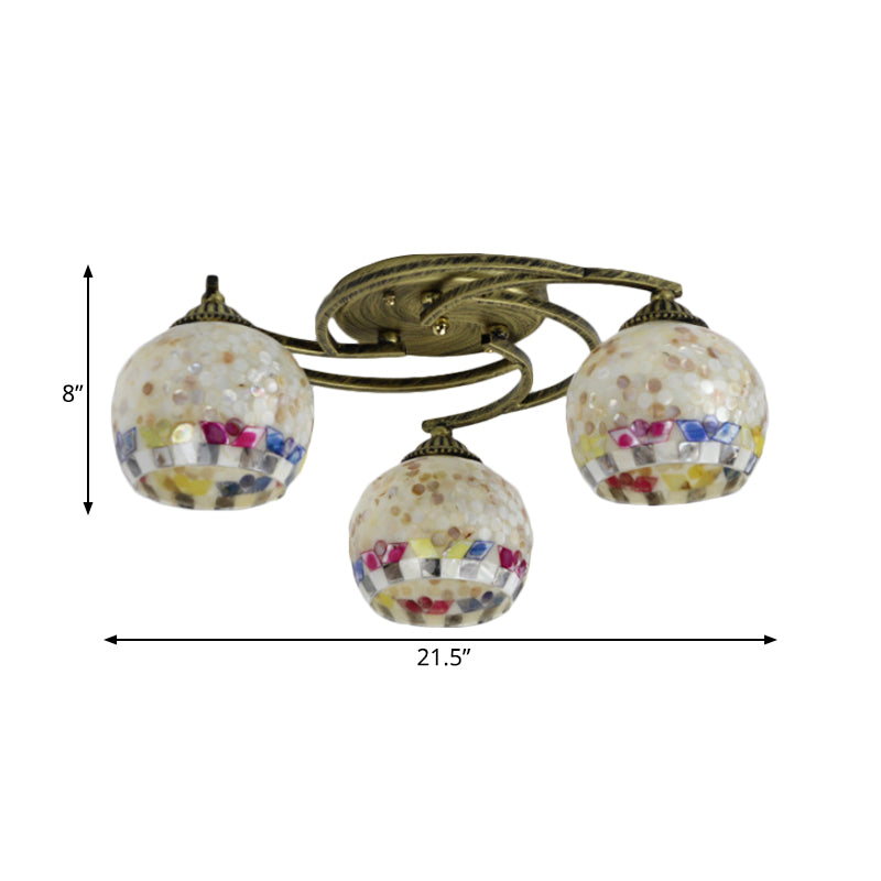 Shell Globe Semi Flush Ceiling Light - Mediterranean Style, White/Colorful Lighting Fixture for Living Room (3/9/11 Lights)