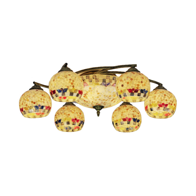 Shell Globe Semi Flush Ceiling Light - Mediterranean Style, White/Colorful Lighting Fixture for Living Room (3/9/11 Lights)