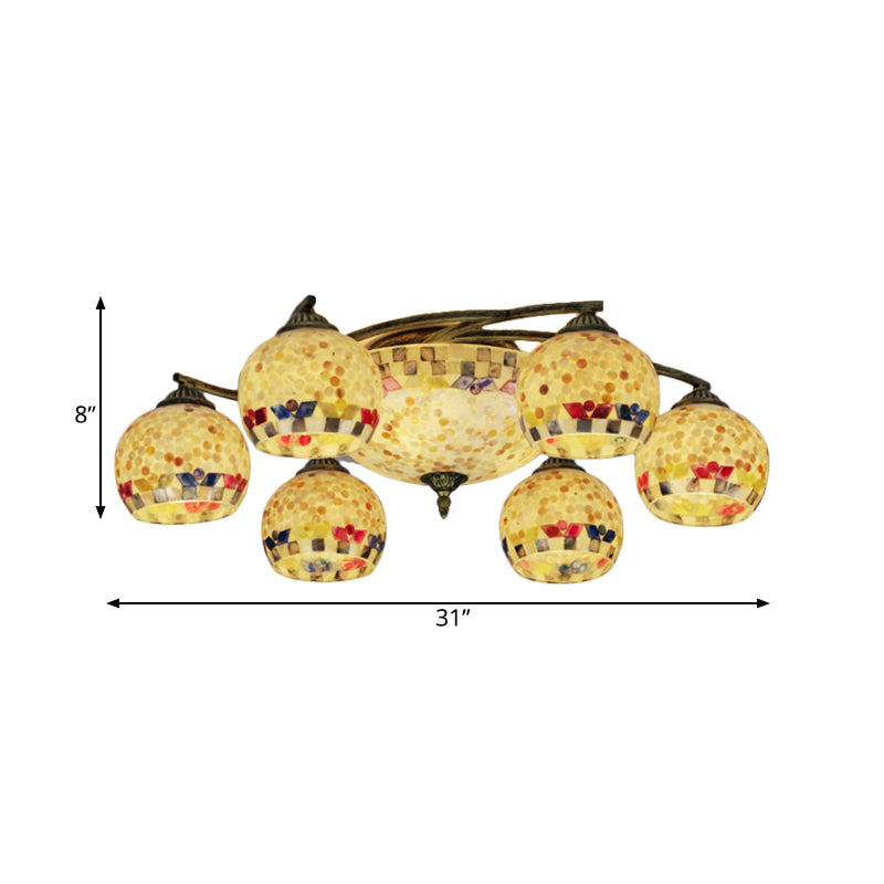 Shell Globe Semi Flush Ceiling Light - Mediterranean Style, White/Colorful Lighting Fixture for Living Room (3/9/11 Lights)