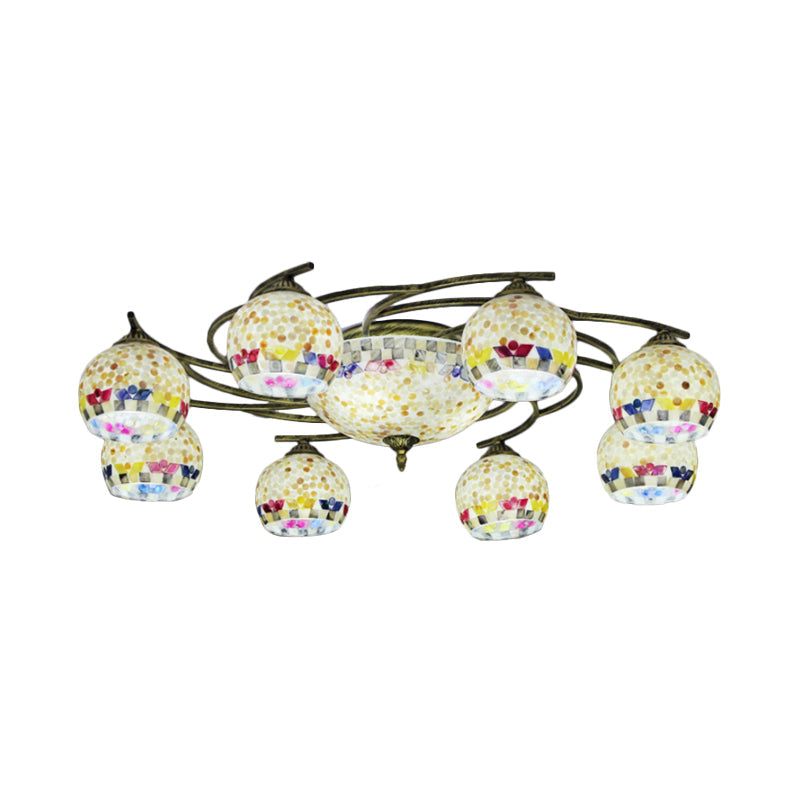 Shell Globe Semi Flush Ceiling Light - Mediterranean Style, White/Colorful Lighting Fixture for Living Room (3/9/11 Lights)