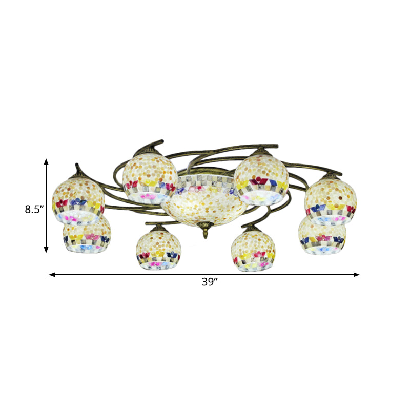 Shell Globe Semi Flush Ceiling Light - Mediterranean Style, White/Colorful Lighting Fixture for Living Room (3/9/11 Lights)