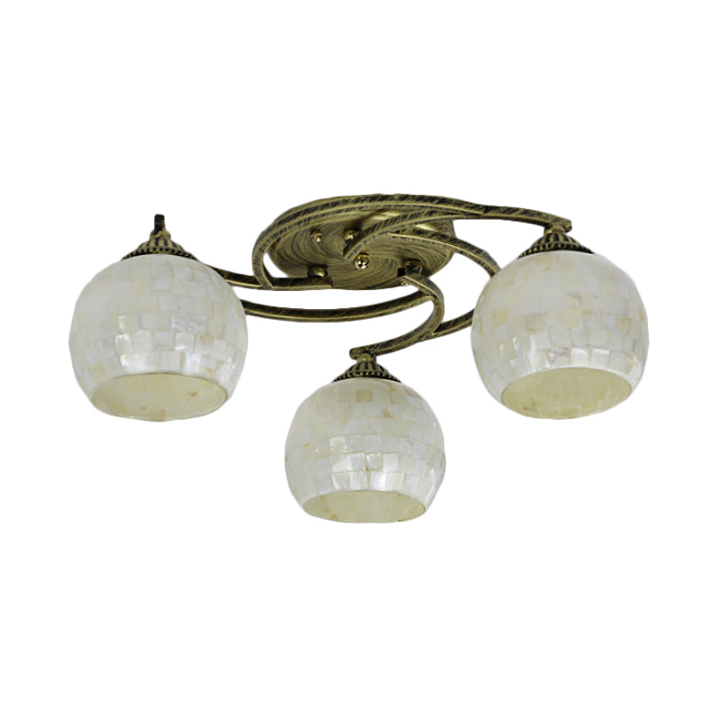 Shell Globe Semi Flush Ceiling Light - Mediterranean Style, White/Colorful Lighting Fixture for Living Room (3/9/11 Lights)