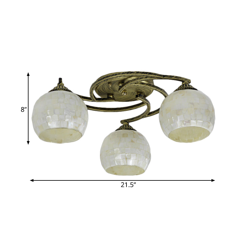 Shell Globe Semi Flush Ceiling Light - Mediterranean Style, White/Colorful Lighting Fixture for Living Room (3/9/11 Lights)