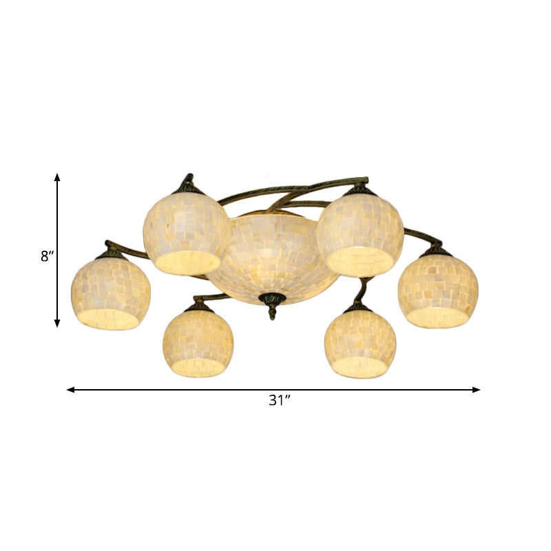 Shell Globe Semi Flush Ceiling Light - Mediterranean Style, White/Colorful Lighting Fixture for Living Room (3/9/11 Lights)