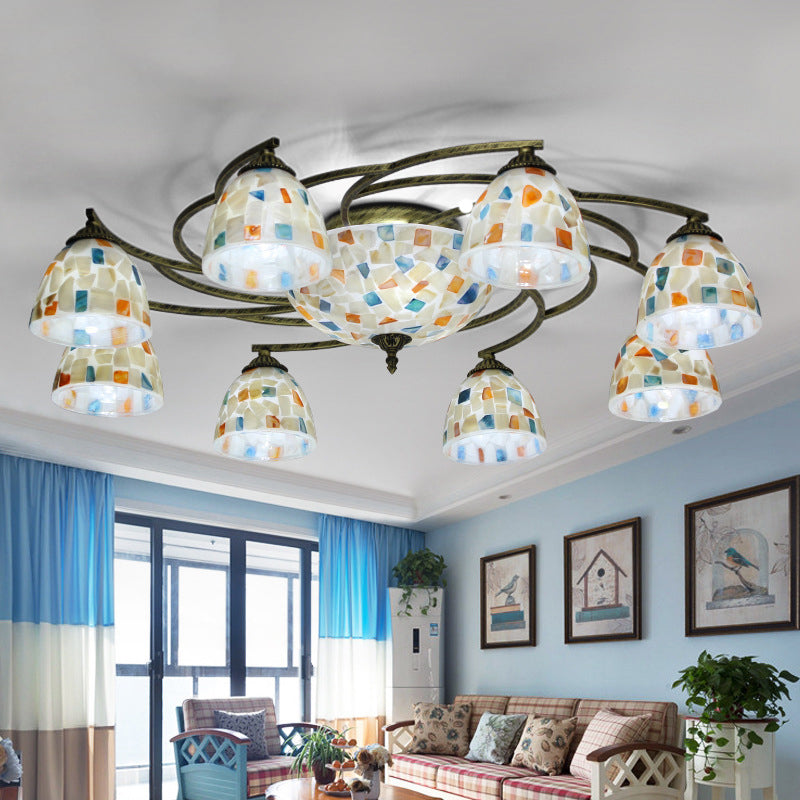 Tiffany Shell Dome Ceiling Light - 3/9/11 White Flush Mount for Living Room