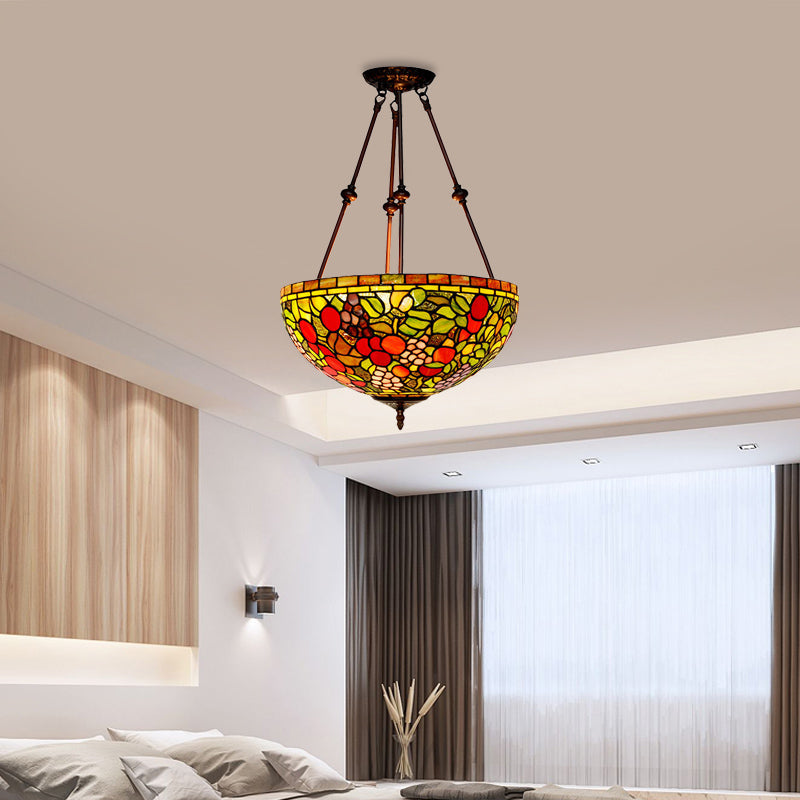 Plafonnier en bronze victorien avec abat-jour en forme de dôme en verre teinté - Semi-encastré à 2 lampes pour salon