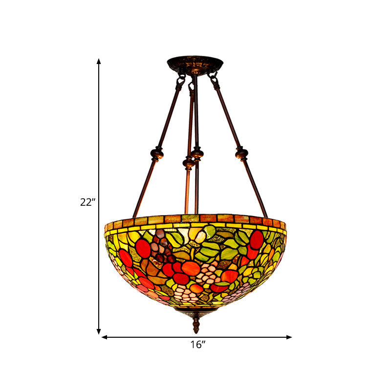 Plafonnier en bronze victorien avec abat-jour en forme de dôme en verre teinté - Semi-encastré à 2 lampes pour salon