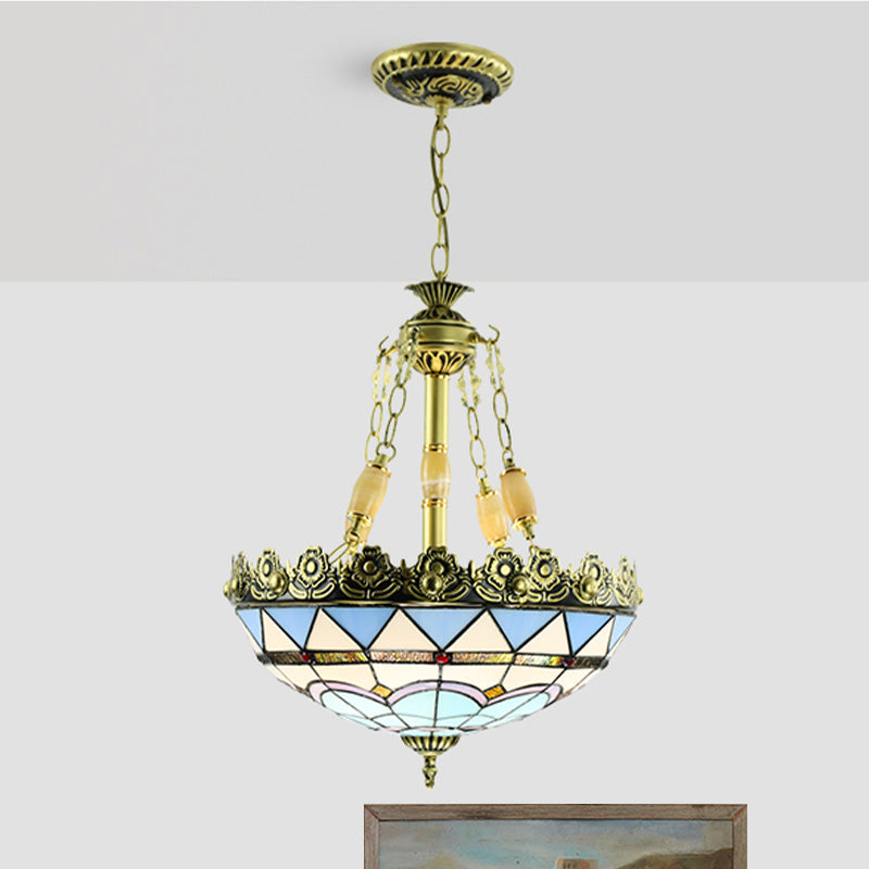 Lustre en vitrail méditerranéen - 3/4 lumières, jaune/bleu - 12"/16" W - Kit d'éclairage suspendu pour cuisine