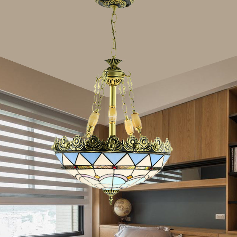 Lustre en vitrail méditerranéen - 3/4 lumières, jaune/bleu - 12"/16" W - Kit d'éclairage suspendu pour cuisine